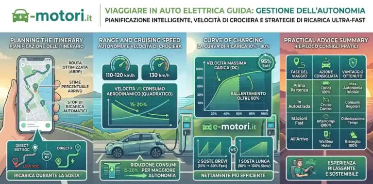 Viaggiare in auto elettrica guida gestione autonomia lunghi viaggi