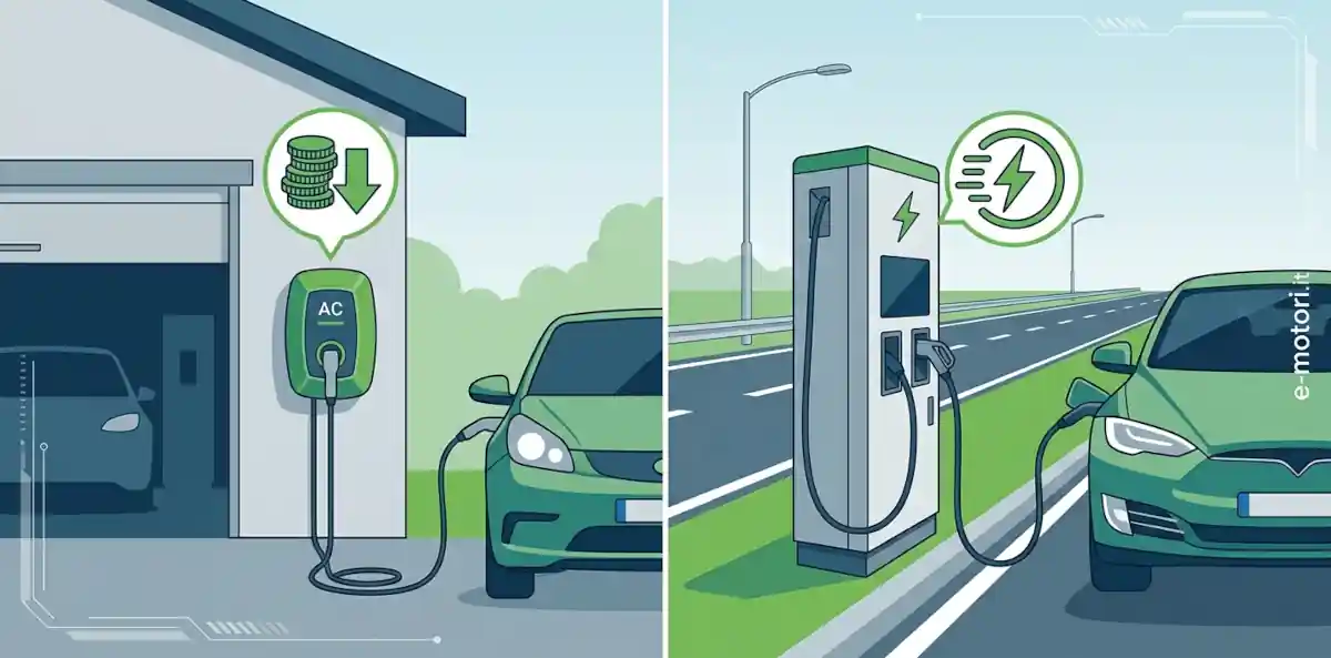 Costi ricarica auto elettrica differenza ac dc