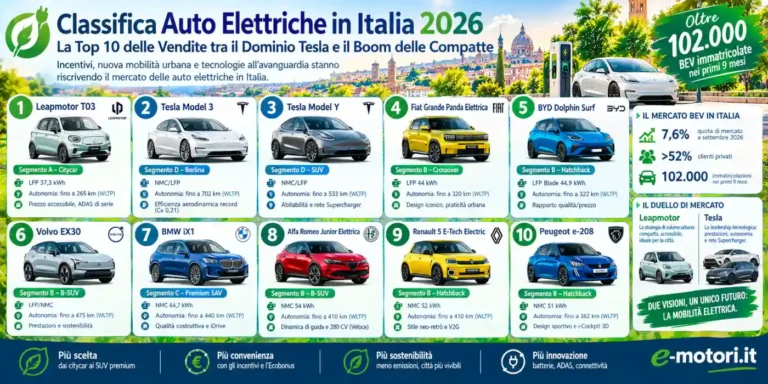 Classifica auto elettriche italia 2026 immatricolazioni bev italia top 10