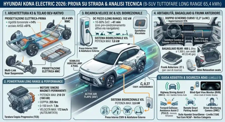 Hyundai kona electric 2026 prova elettrica autonomia reale