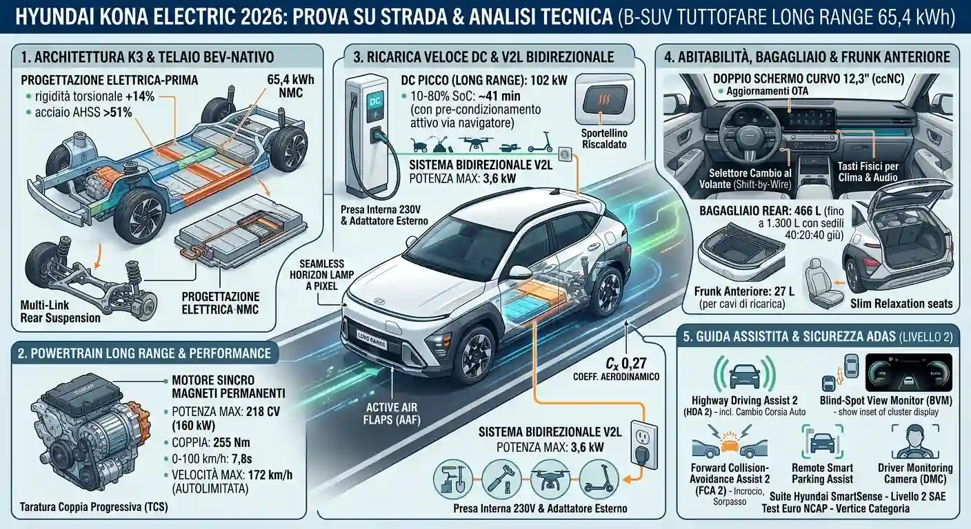 Hyundai kona electric 2026 prova elettrica autonomia reale