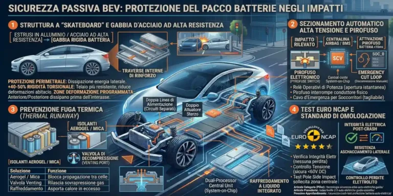 Sicurezza crash test batteria auto elettrica rischio incendio e fuga termica battery pack